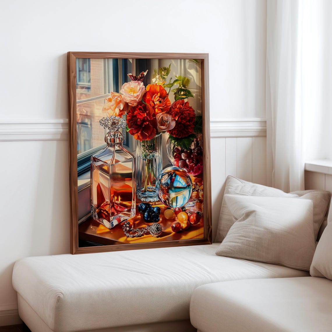 Sunlit Decanter with Orange Blooms and Fruit Still Life Poster