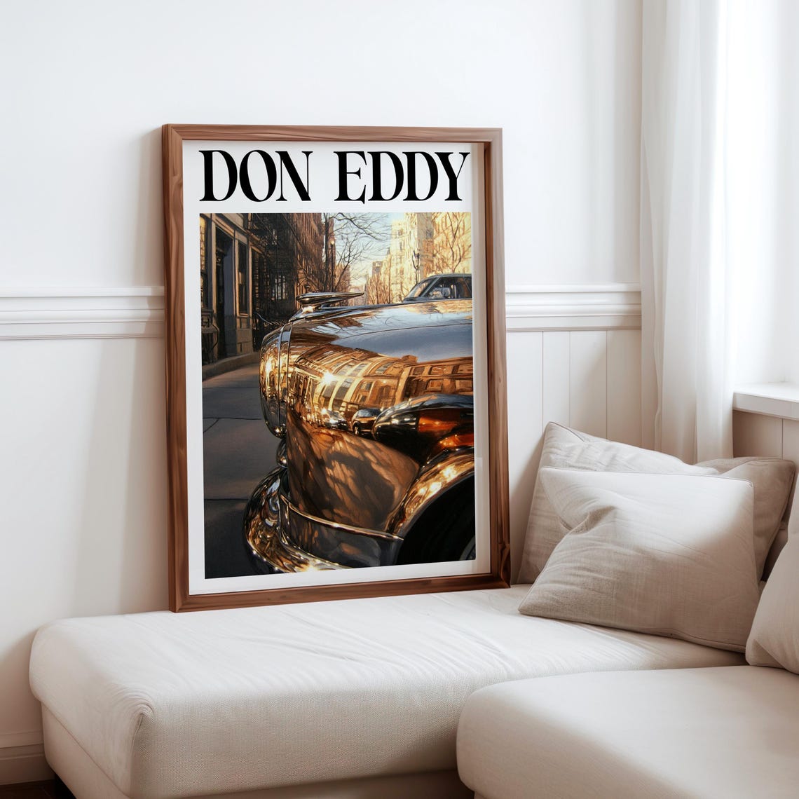 Don Eddy Inspired Chrome Car Rear City Sunset Reflection Street Poster