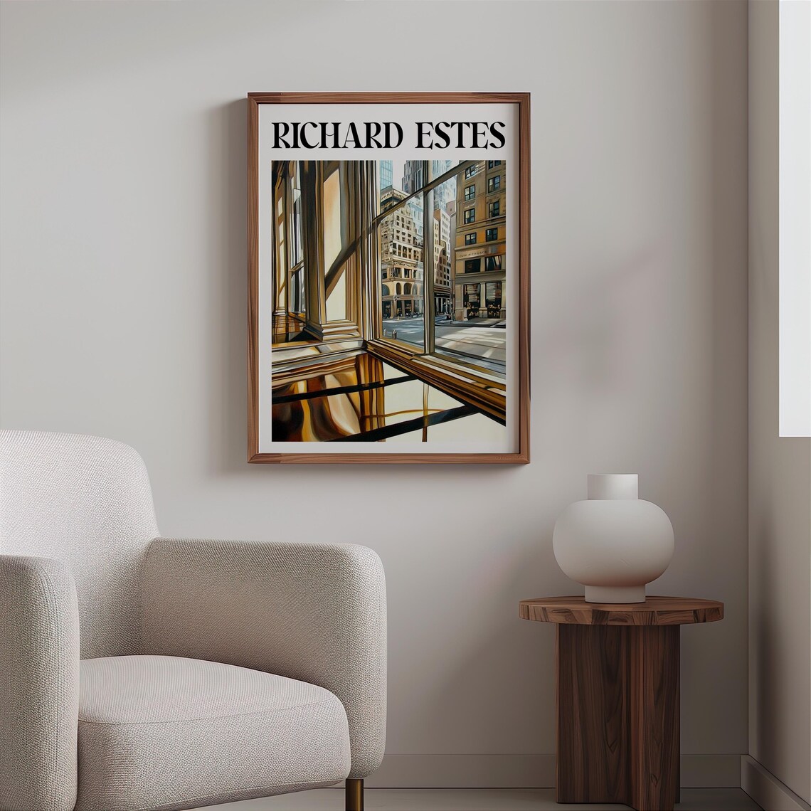 Sunlit Office Windows Brownstone Reflections Photorealism City Poster - Image 2