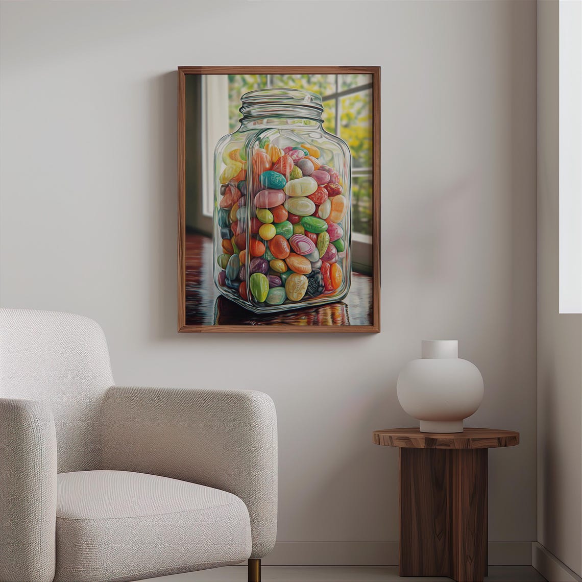 Rainbow Jelly Beans Open Mason Jar Still Life Photorealism Poster - Image 2