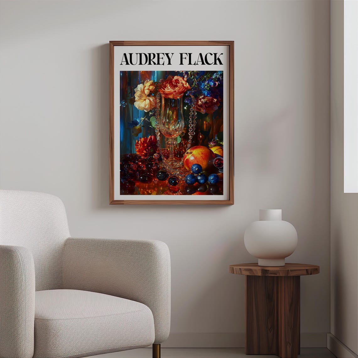 Audrey Flack Tall Vase Roses Grapes Chain Night Glow Still Life Print - Image 2