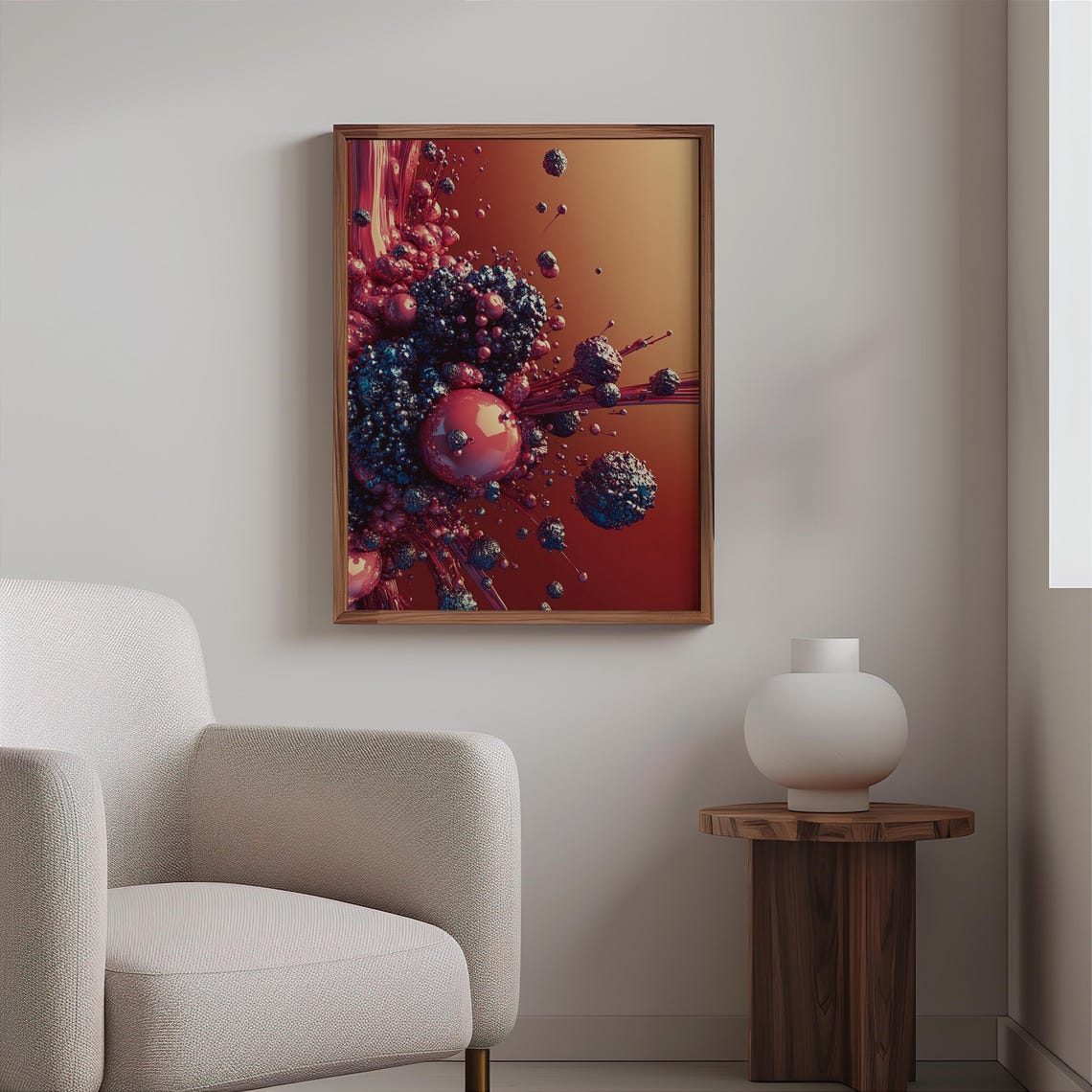 Pink Navy Abstract Spheres Burst Glossy 3D Modern Surreal Art Poster - Image 2