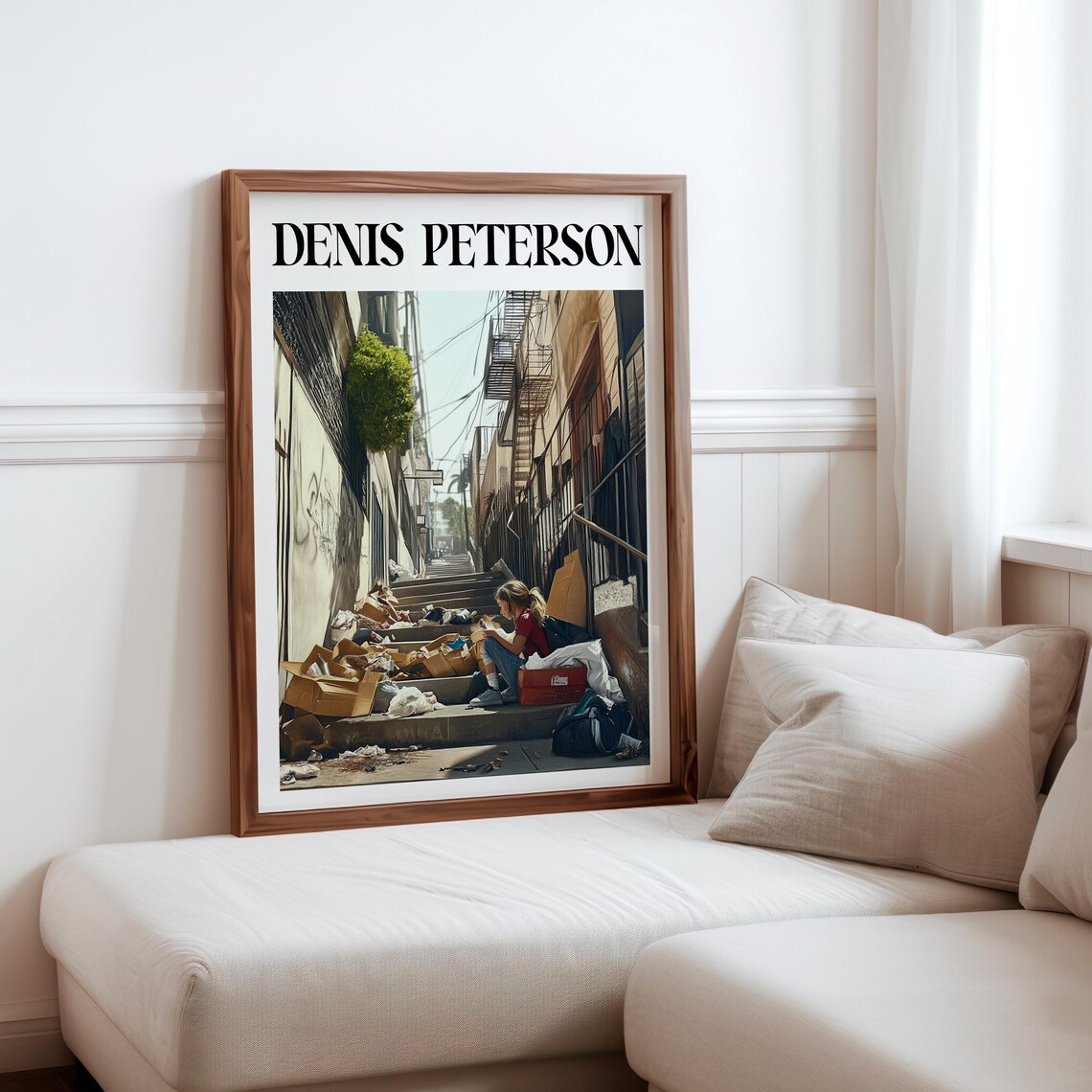 Denis Peterson Woman Reading Steps Cardboard Boxes Alley Art Poster