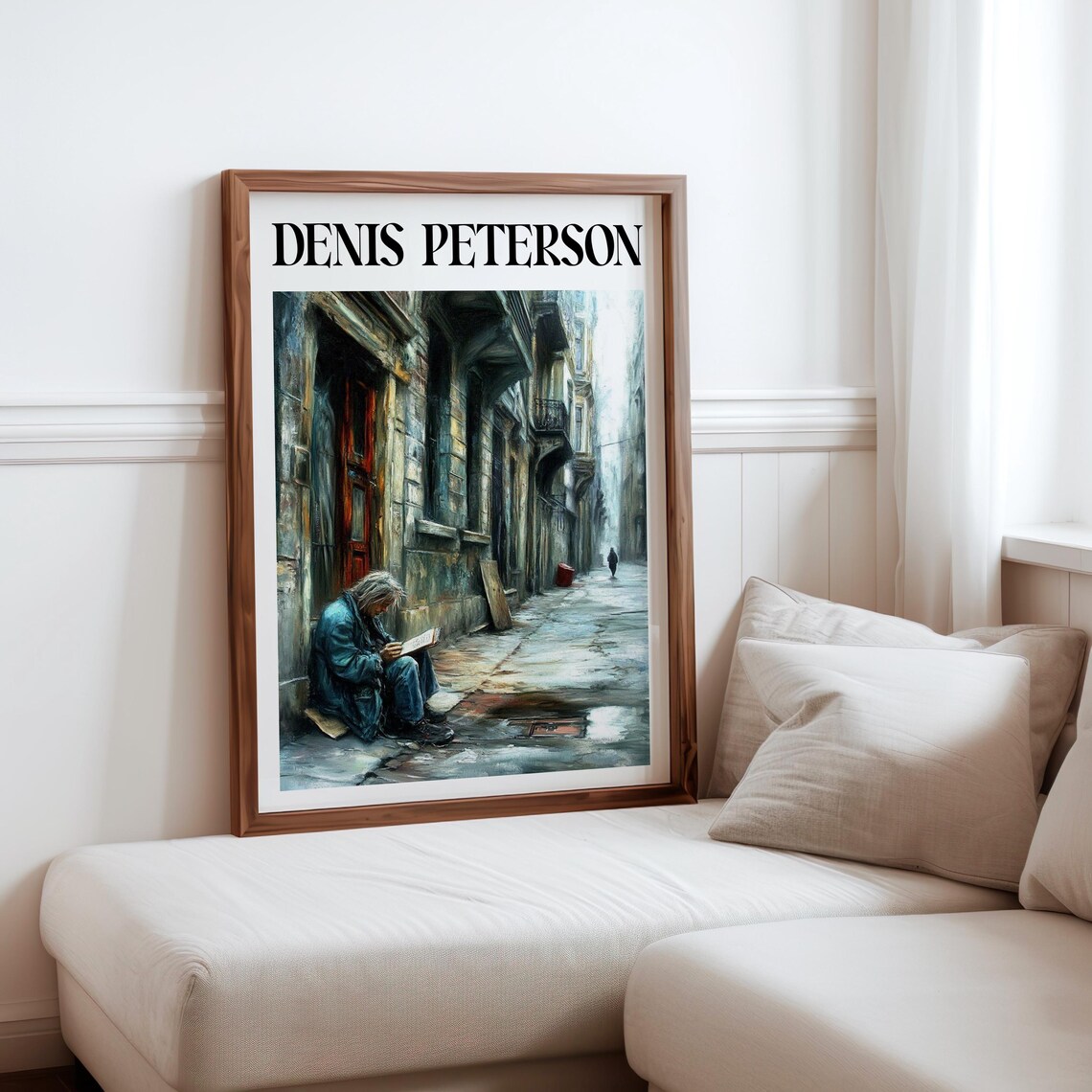 Denis Peterson Old Man Reading Book Doorway Street Scene Art Poster