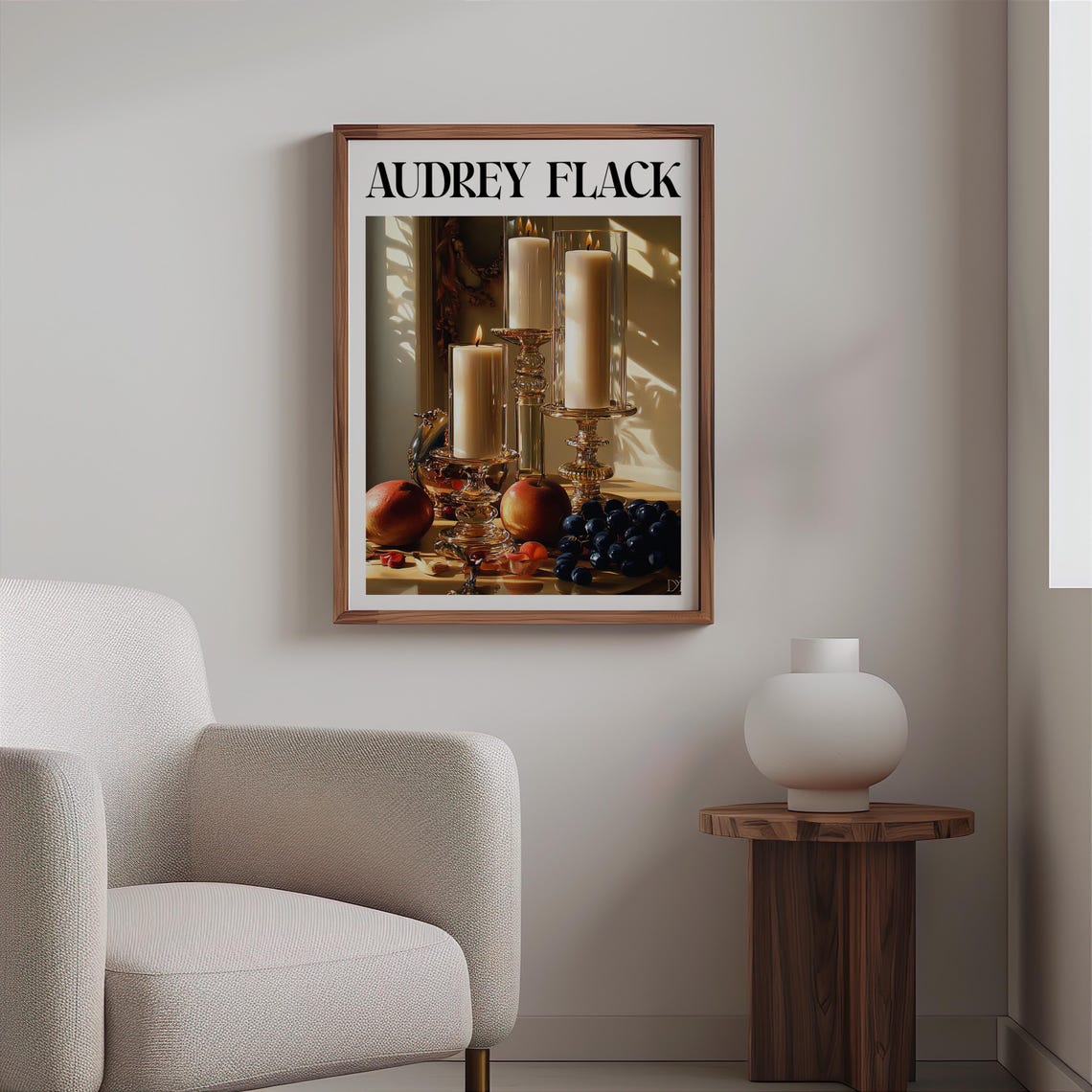 Audrey Flack Inspired Pillar Candles Brass Stands Pomegranate Poster - Image 2