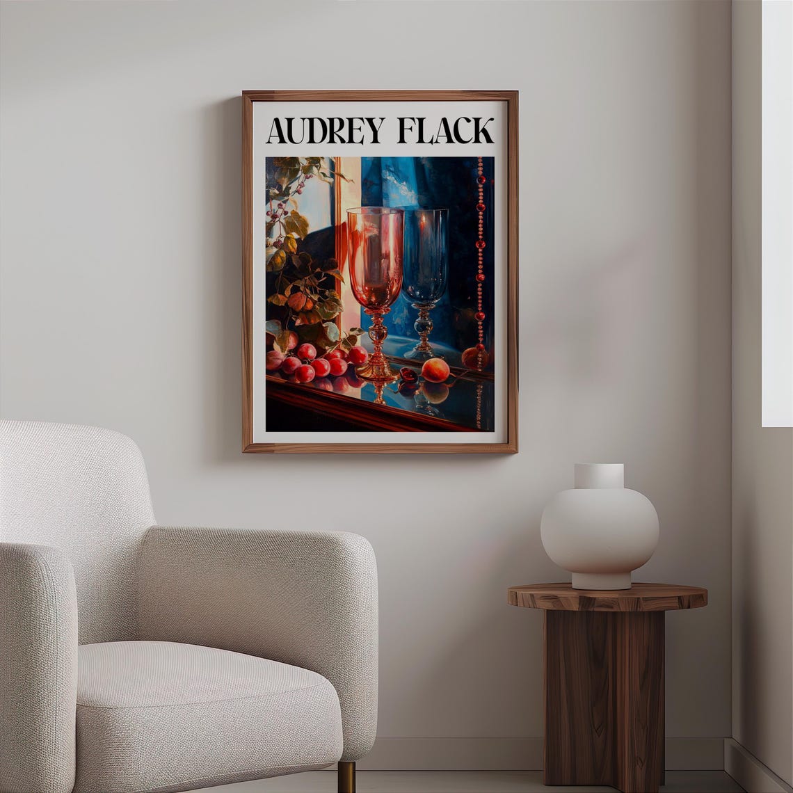 Audrey Flack Inspired Pink Blue Wine Glasses Plums Vine Poster - Image 2