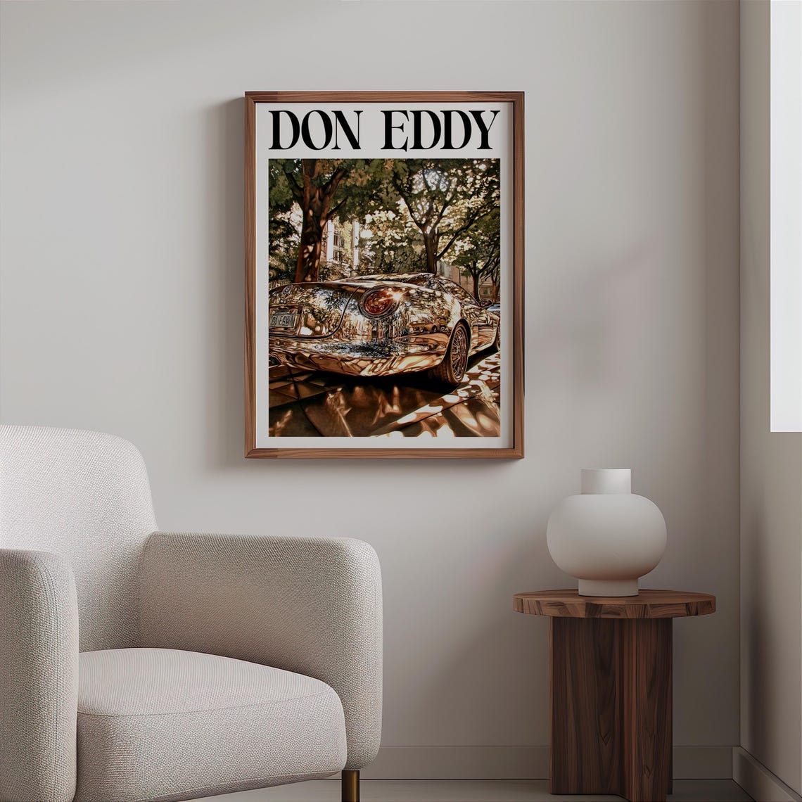 Don Eddy Inspired Chrome Sports Car Rear Tree Light Reflections Poster - Image 2