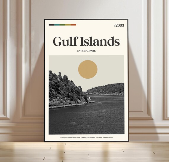 Gulf Islands National Park British Columbia Monochrome Travel Poster