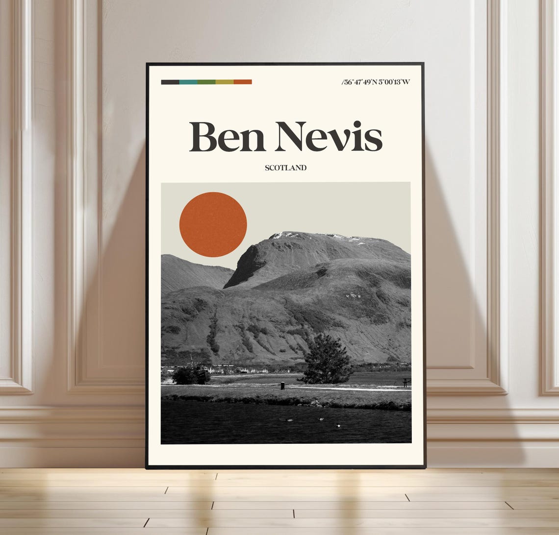 Ben Nevis Scotland Minimalist Travel Poster with Coordinates