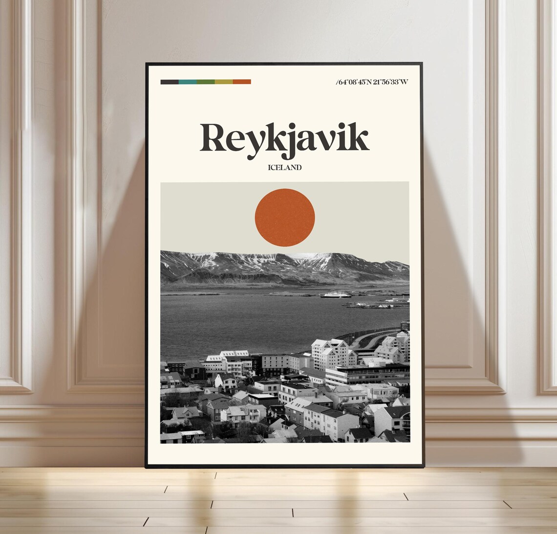 Reykjavik Iceland Minimalist Black White Nordic City Travel Poster
