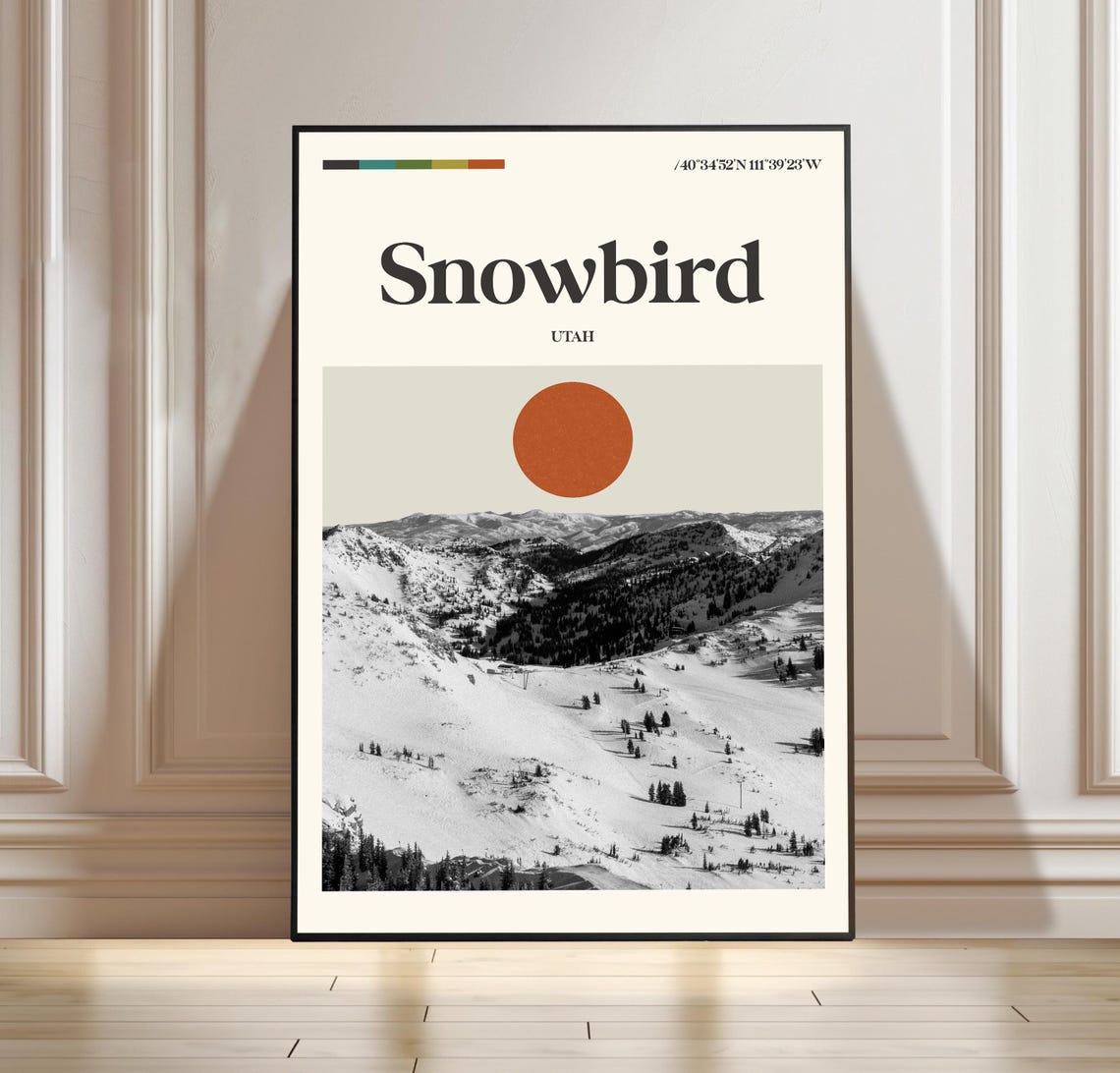 Snowbird Utah Powdery Snowy Ski Slopes Minimalist Travel Poster