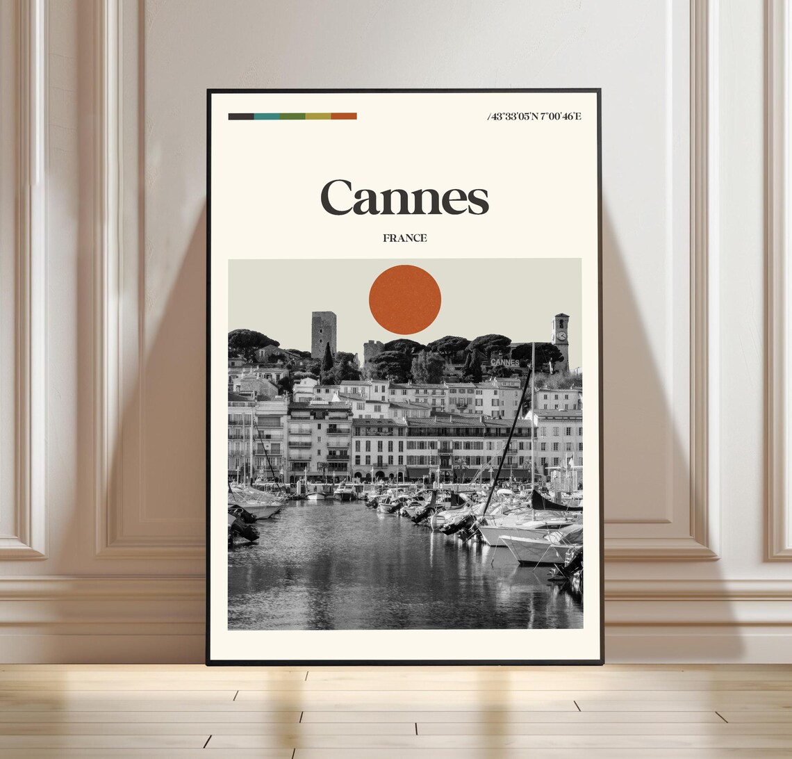 Cannes France Retro Minimalist Harbor Marina Old Town Travel Poster