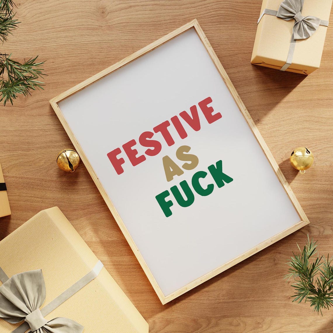 Festive As Fuck Funny Christmas Quote Retro Holiday Typography Poster - Image 2