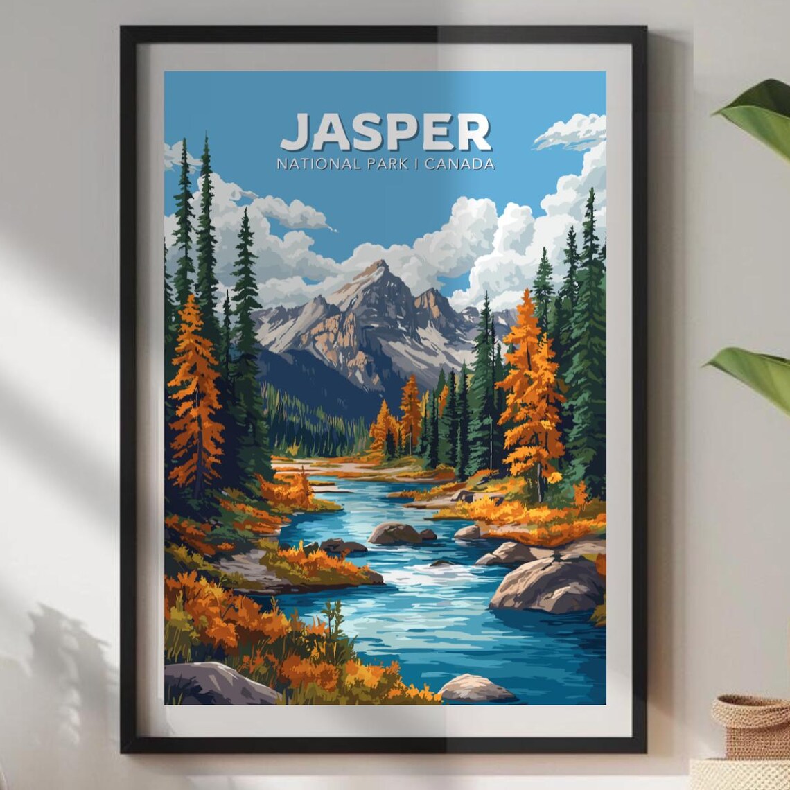 Jasper National Park Canada Autumn River Rockies Travel Poster