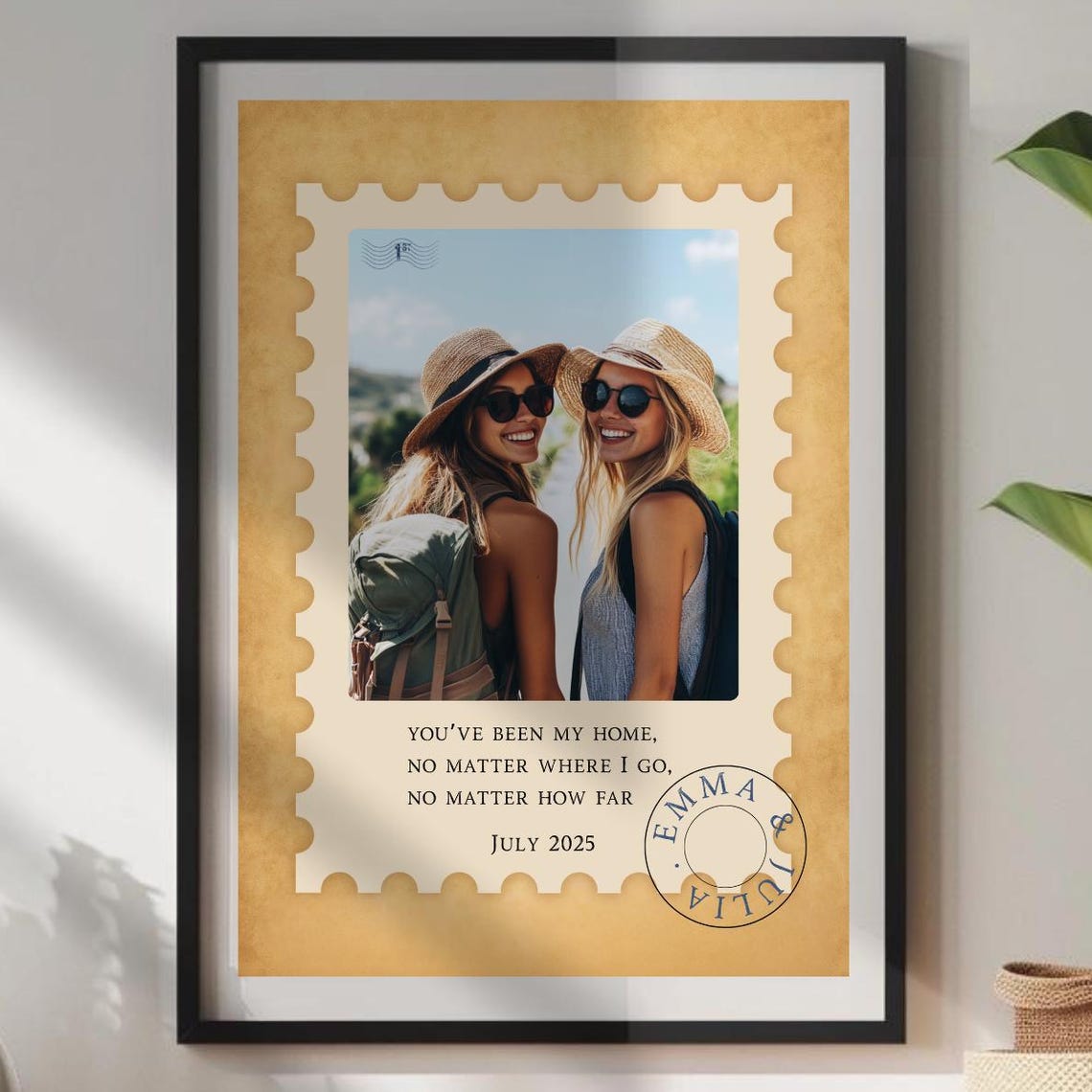 Custom Postage Stamp Photo Poster Wedding Personalized Wall Art Anniversary For Her Framed Unframed Options