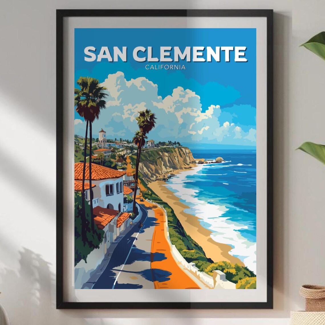 San Clemente California Coastal Cliffs Palm Trees Travel Poster