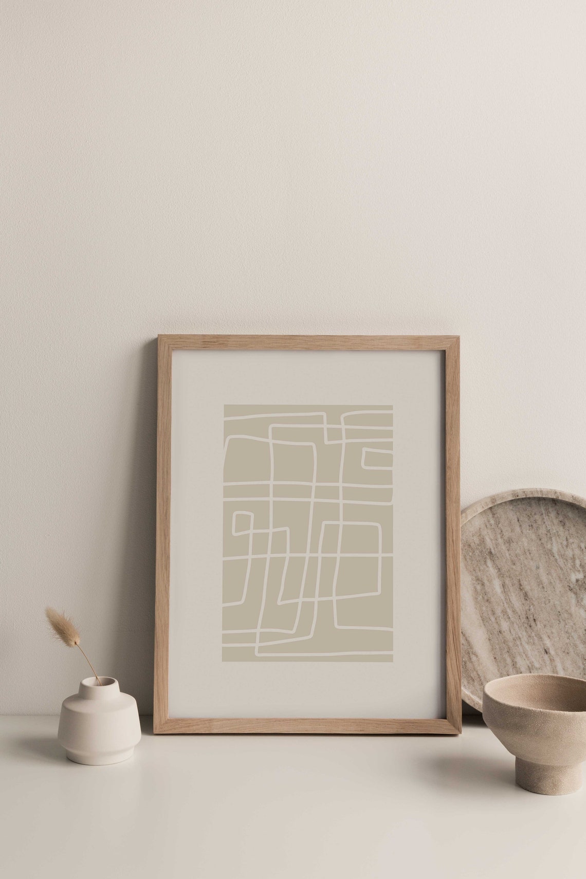 Cream Hand Drawn Woven Line Pattern Minimalist Abstract Art Poster - Image 3