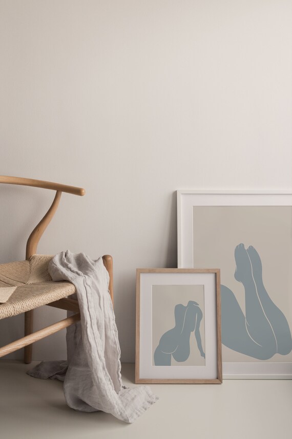 Dusty Blue Reclining Female Figure Abstract Body Minimalist Poster