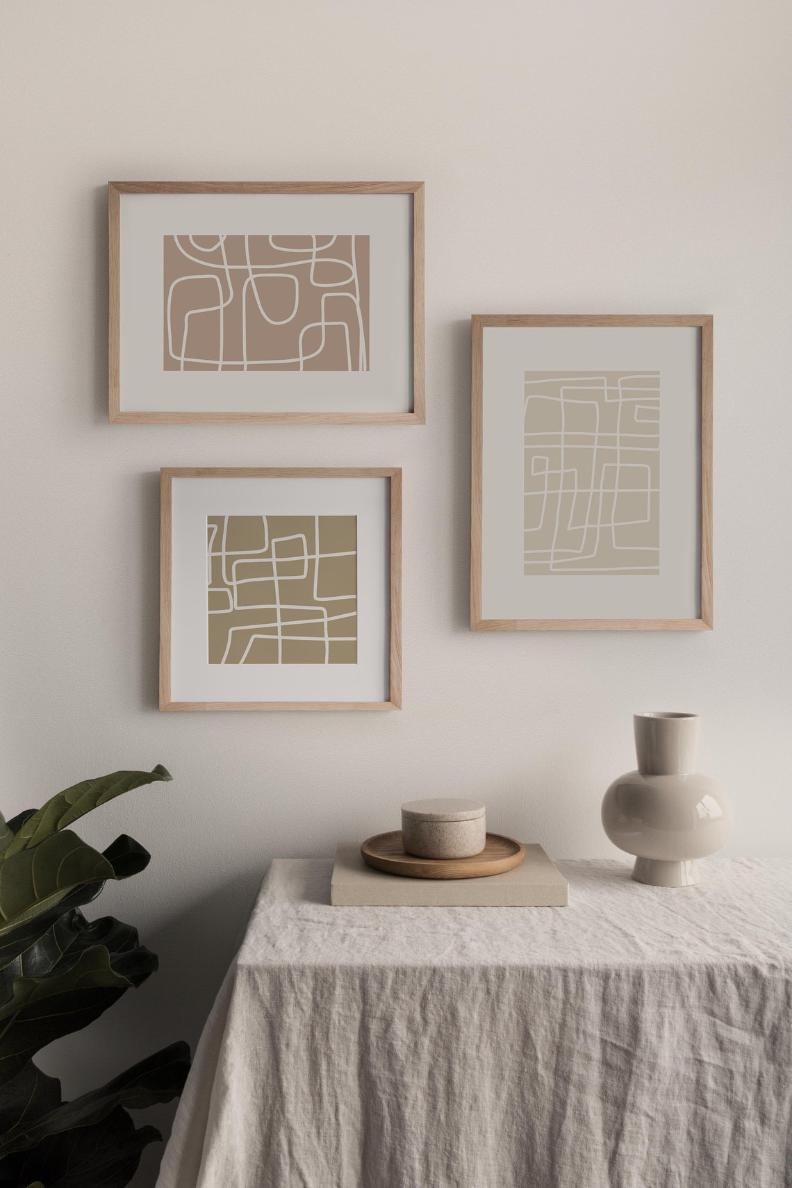 Tan Hand Drawn Line Labyrinth Minimalist Contemporary Abstract Poster - Image 2