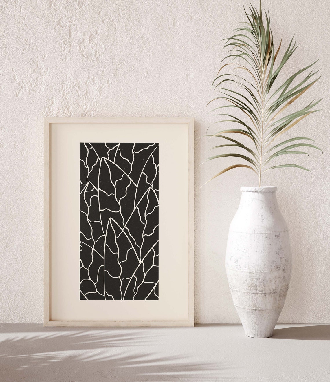 Black Leaf Silhouette White Veins Botanical Minimalist Art Poster - Image 3