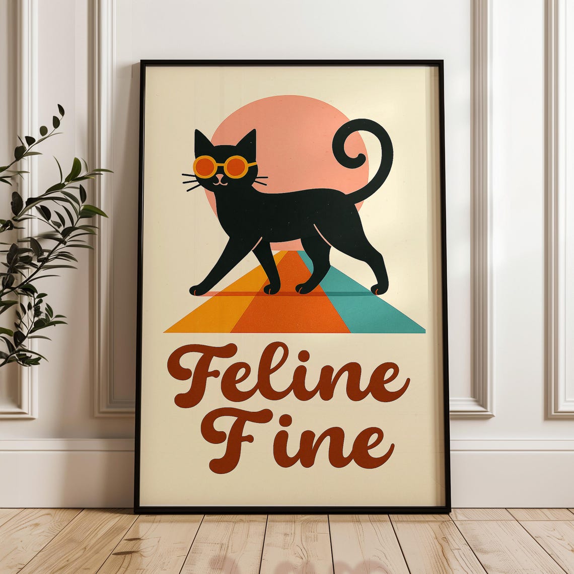 Funny Black Cat Art Print Retro Sunglasses Quirky Home Decor