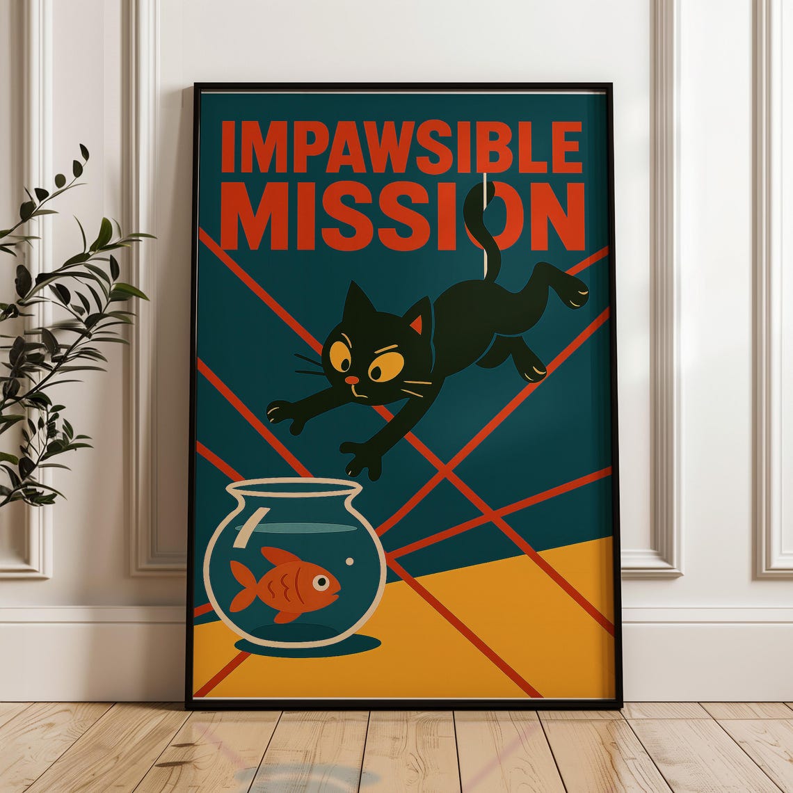 Impawsible Mission Cat Print Funny Retro Black Poster