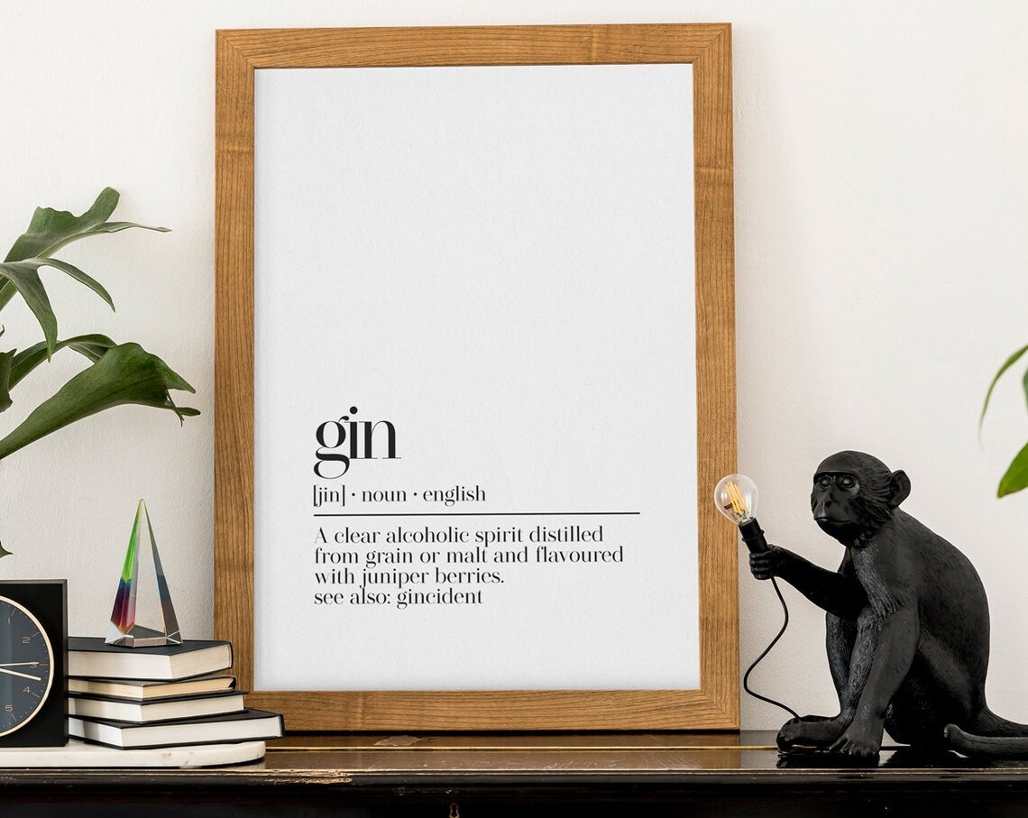 Gin Dictionary Definition Juniper Spirit Bar Cart Quote Poster