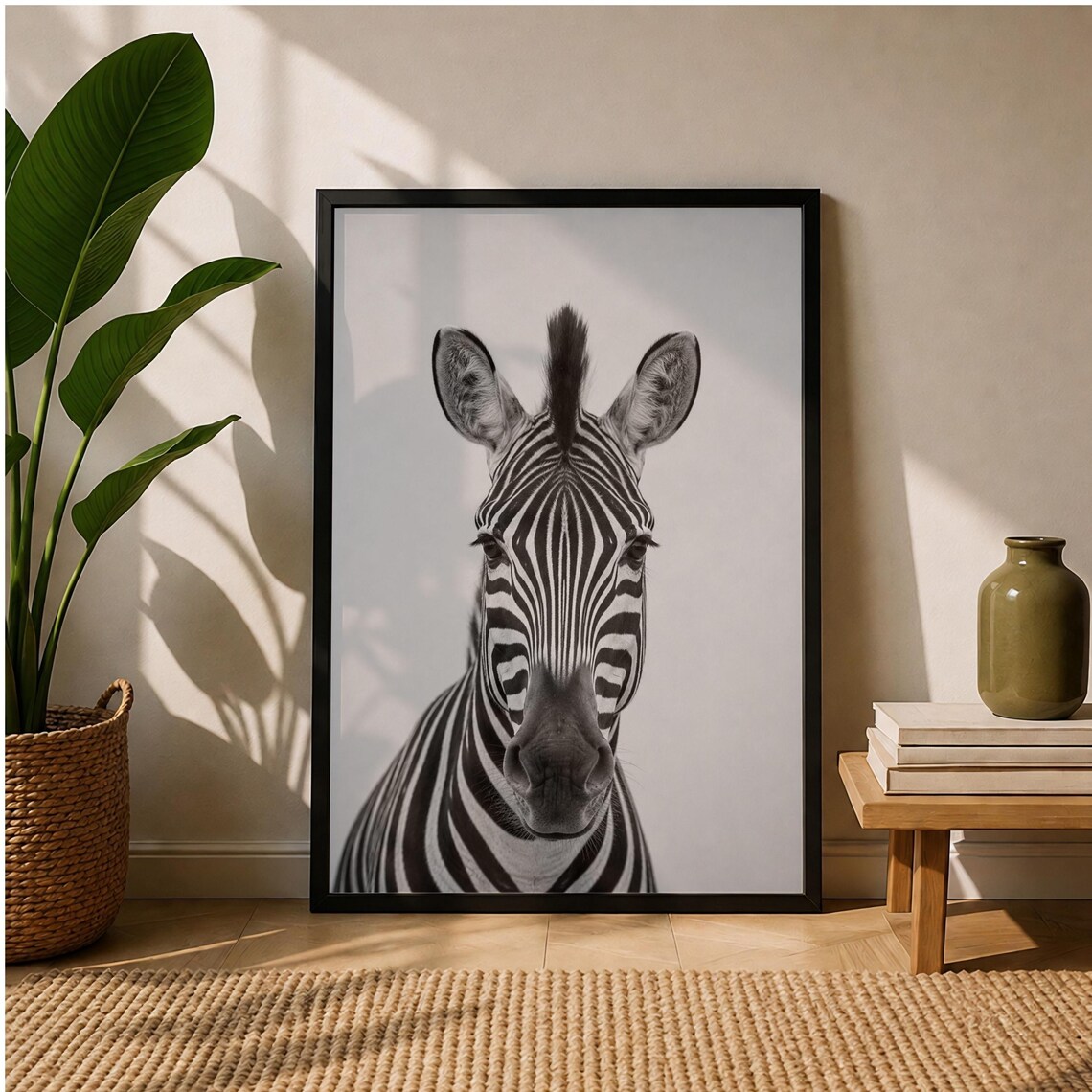 Black And White Zebra Portrait Minimalist Safari Animal Photo Poster