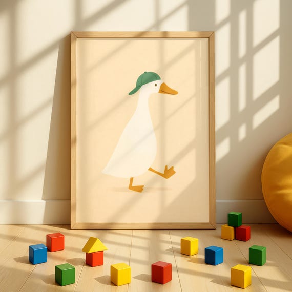 Minimalist Duck Poster, Cartoon Nursery Art Print