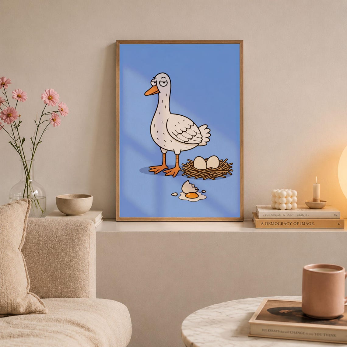 Unimpressed Goose Funny Cartoon Farmhouse Bird Nursery Poster