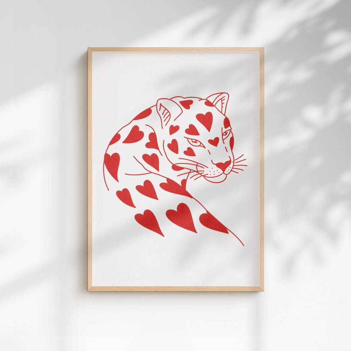 Red Heart Leopard Poster Y2K Coquette Line Art Animal Wall Decor
