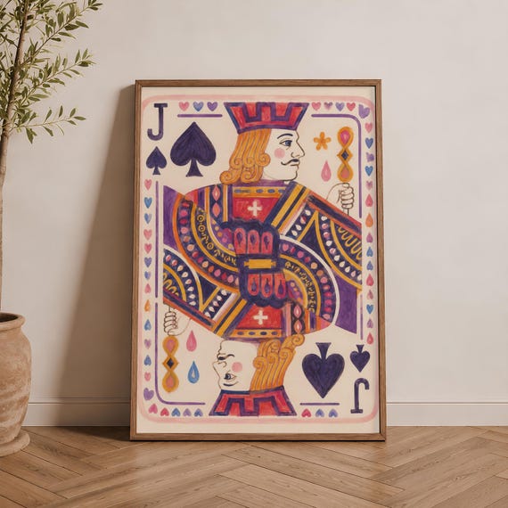 Jack Of Spades Print Colorful Folk Art Whimsical Poker Poster Game Room Decor