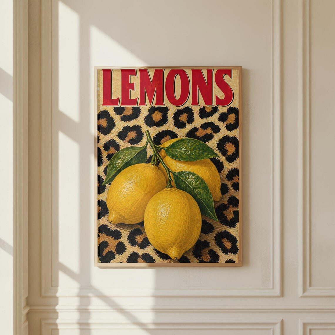 Lemon Leopard Print, Vintage Citrus Kitchen Art Print