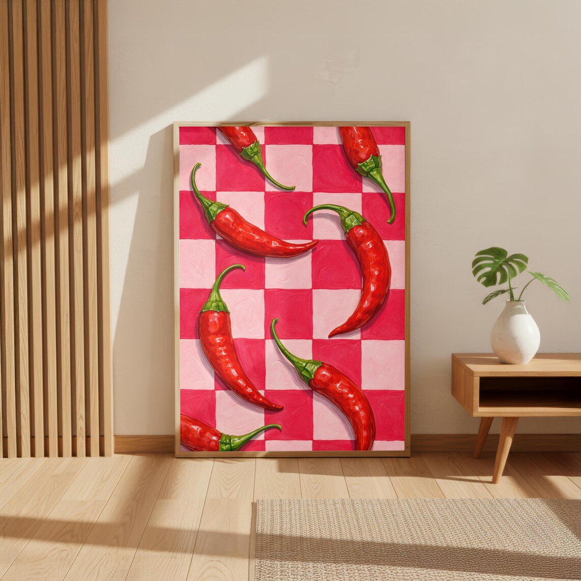 Chili Pepper Poster, Retro Pattern Art Print