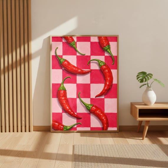 Chili Pepper Poster, Retro Pattern Art Print