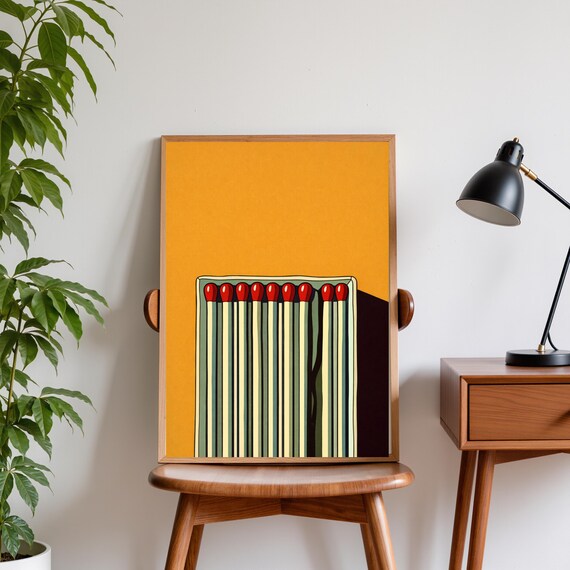 Abstract Matches Poster Mustard Yellow Retro Graphic Print
