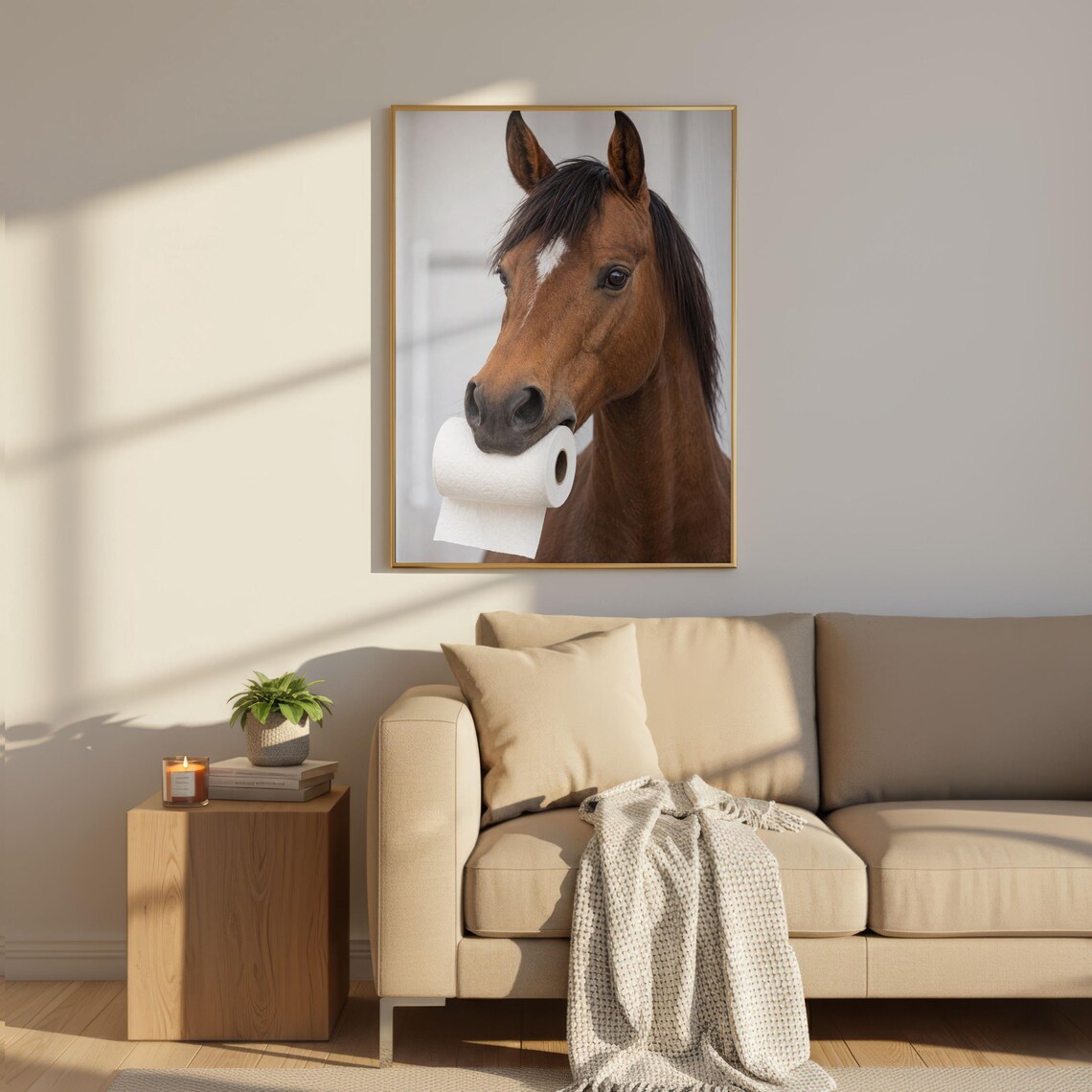 Funny Horse Toilet Paper Bathroom Poster, Rustic Farmhouse