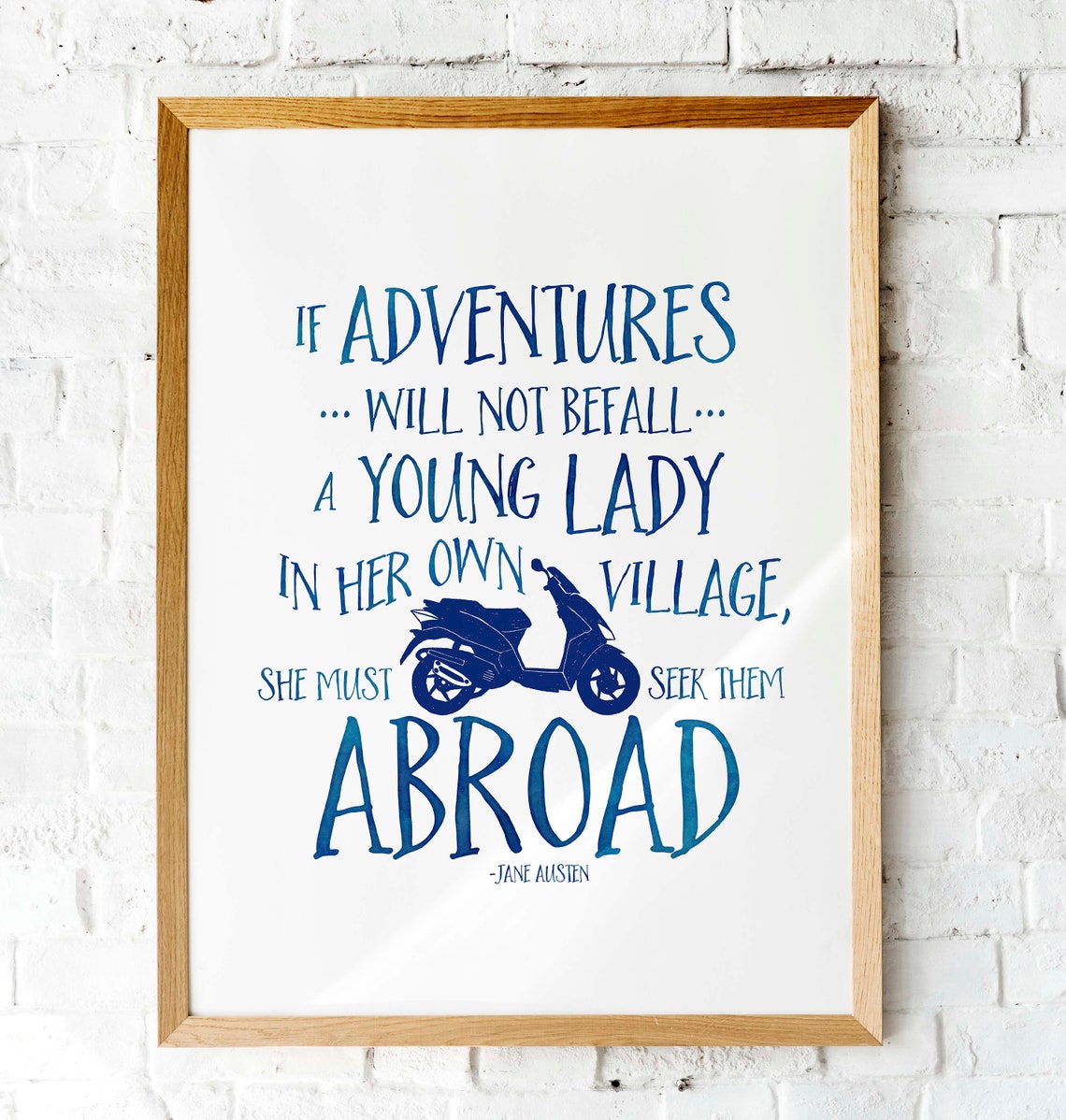 Jane Austen Seek Adventures Abroad Navy Quote Typography Poster