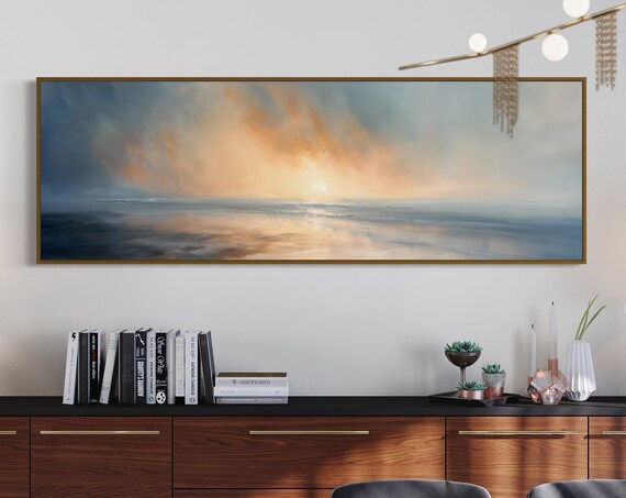 Before Sunrise Atmospheric Panoramic Wall Art Abstract Seascape For Above Bed Decor Popular Nautical And Maritime Home Decore