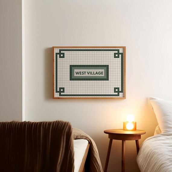 West Village New York Subway Tile Mosaic Typography Art Print