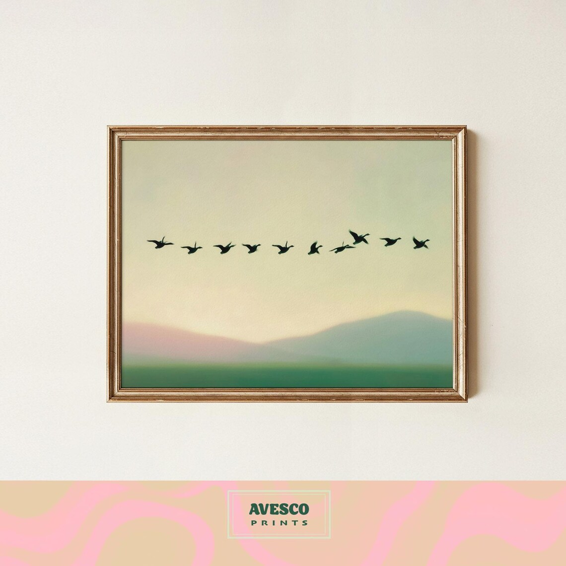 Vintage Bird Flock Print, Minimalist Art Print
