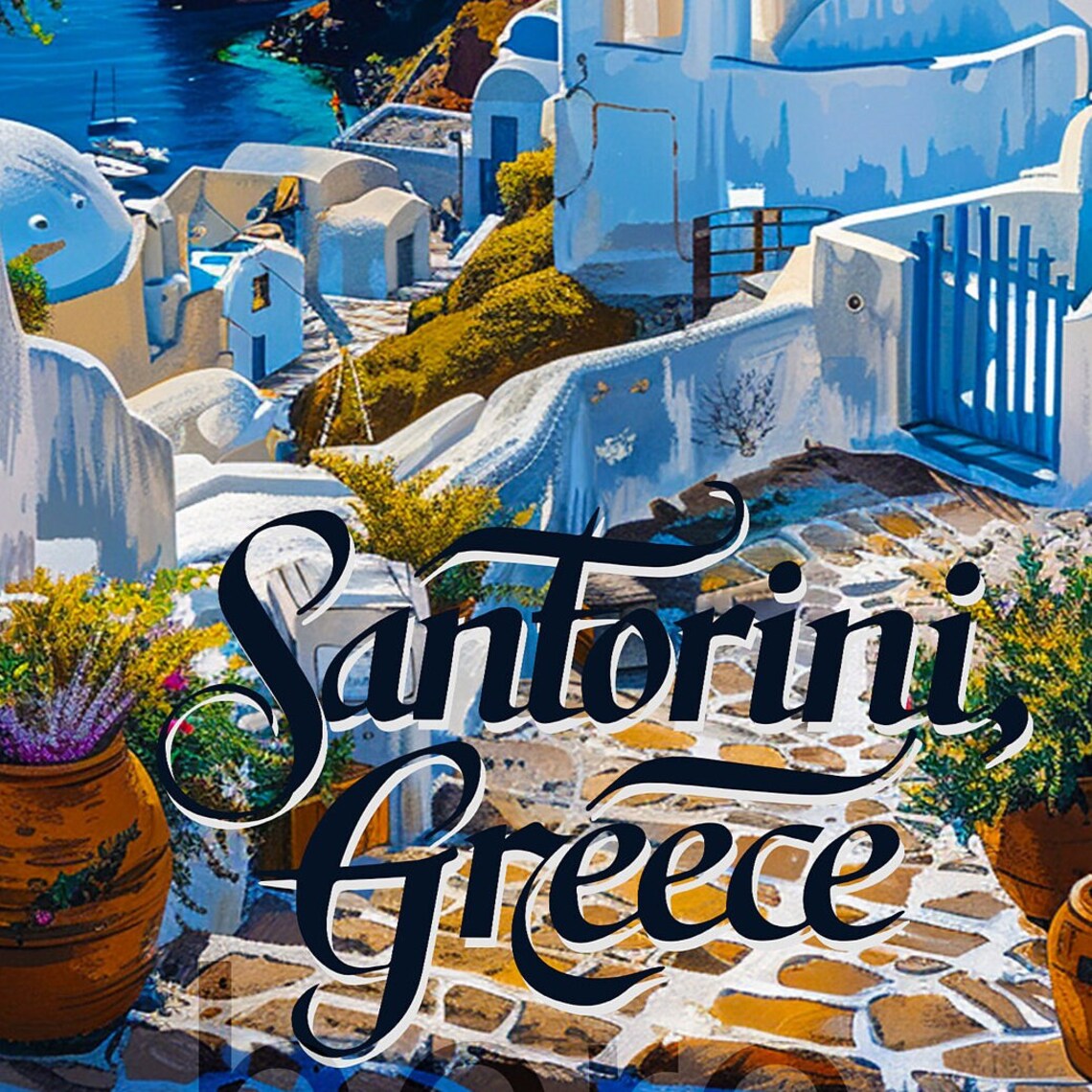 Santorini Greece Eternal Blue White Village Vintage Travel Poster - Image 3