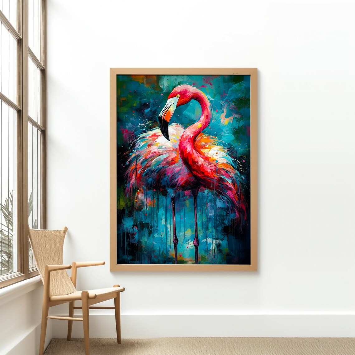 Pink Flamingo Abstract Colorful Bird Painting Modern Wall Art