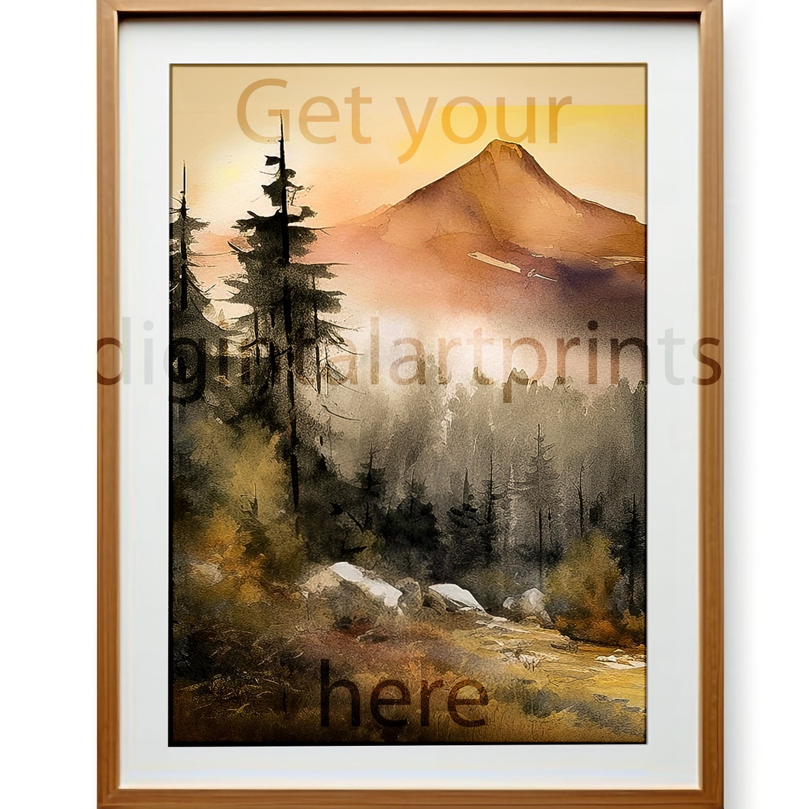 Neutral Beige Mountain Peak Foggy Valley Watercolor Abstract Wall Art - Image 3
