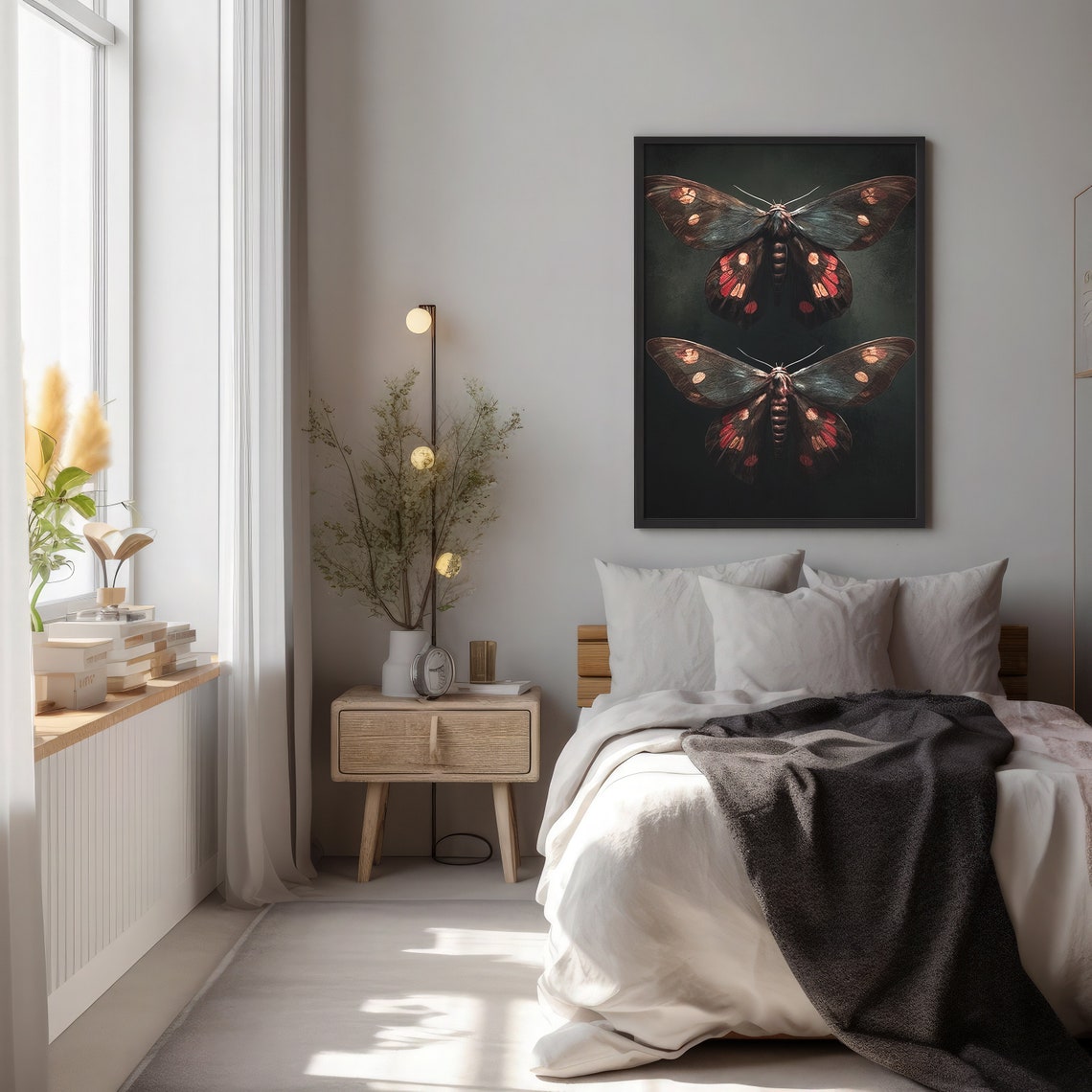 Gothic Dark Moth Poster with Two Spotted Moths on a Black Background - Image 2
