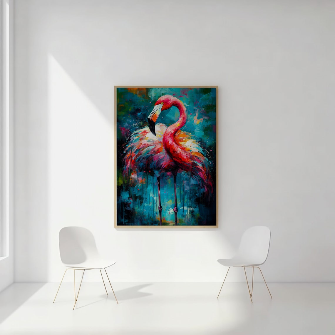 Pink Flamingo Abstract Expressionist Colorful Bird Art Poster