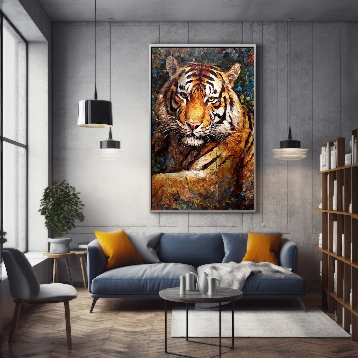 Tiger Face Colorful Impasto Oil Painting Wildlife Style Poster - Image 2