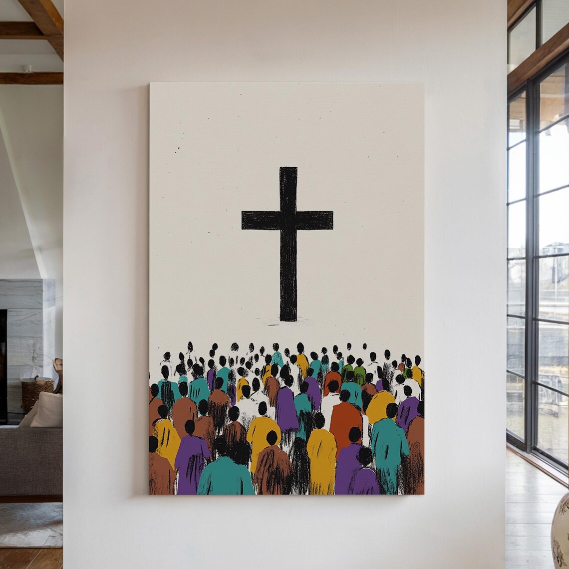 Christian Crowd Cross Art Print, Religious Wall Decor - Image 5