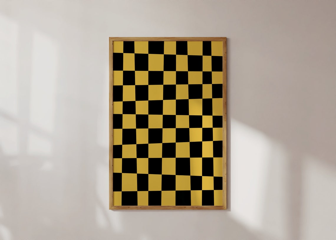 Black Yellow Checkerboard Bold High Contrast Graphic Art Poster
