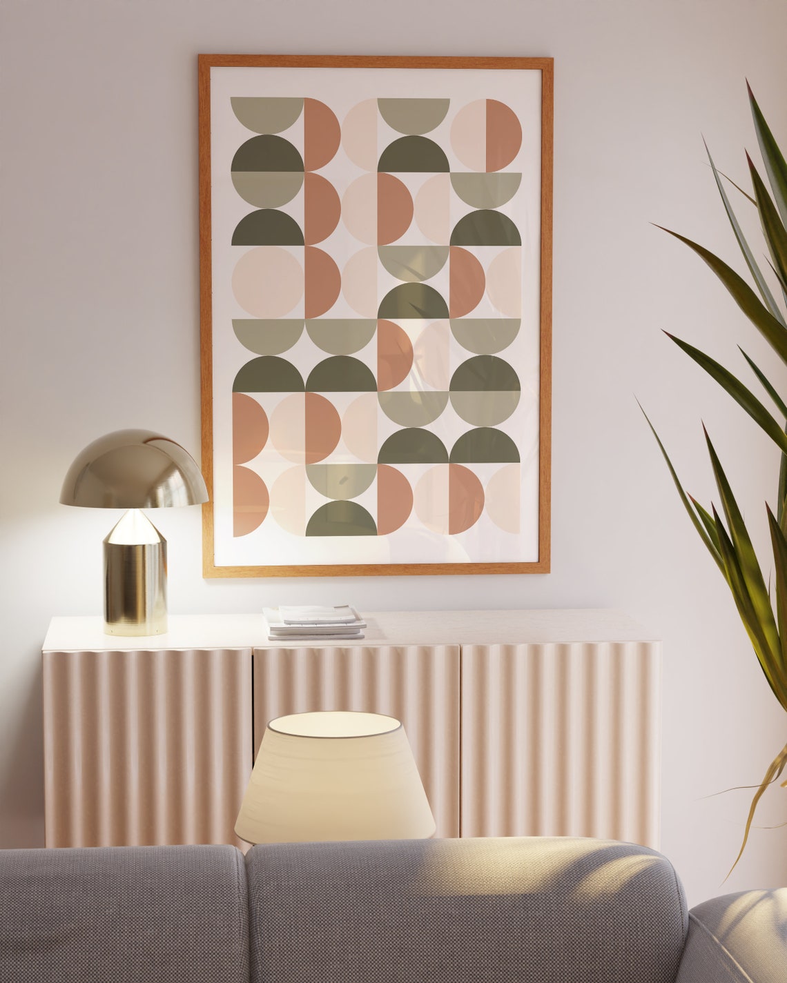 Sage Green Terracotta Semicircle Grid Bauhaus Abstract Poster - Image 2